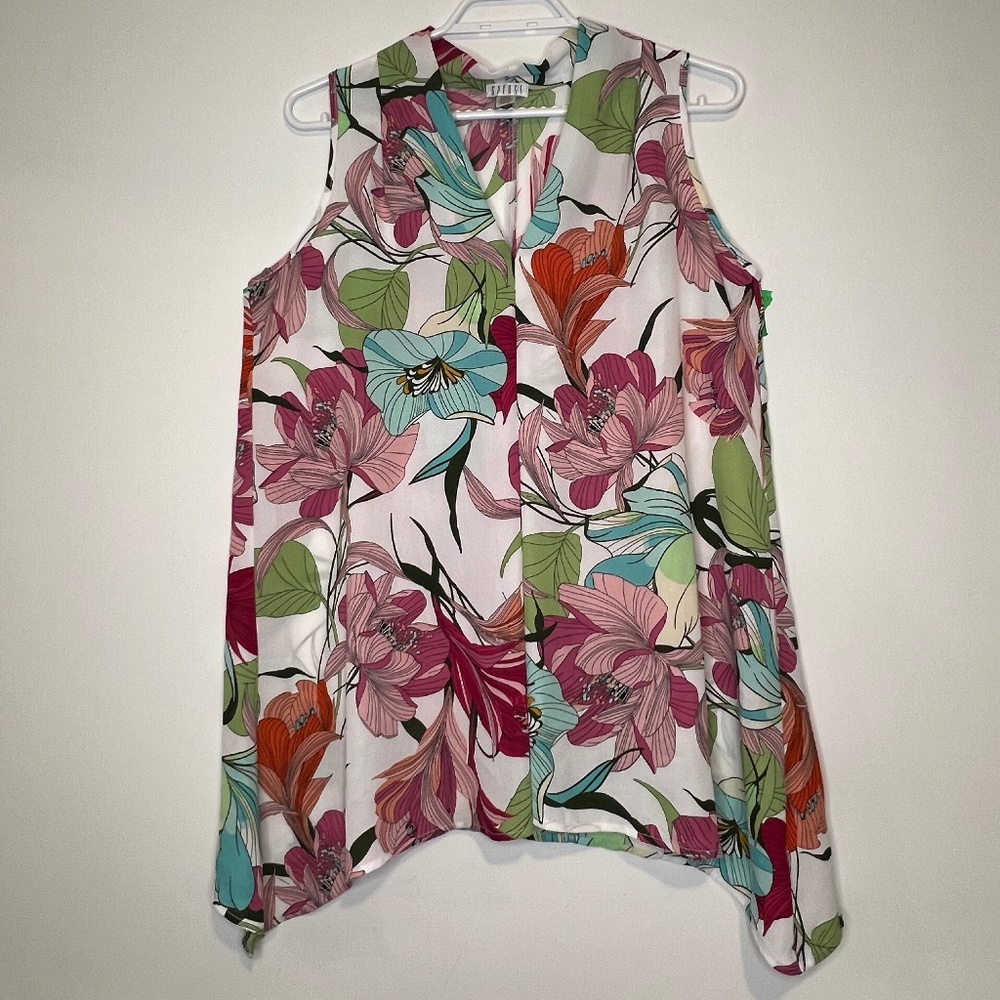 Spense Tropical Floral Lightweight Sleeveless Tank Top Flowy Breathable Size M
